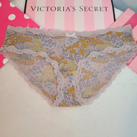 Y2K VS Dream Angels Silky Satin Nylon Lace Hipkini Panty Size M Floral - Picture 1 of 7